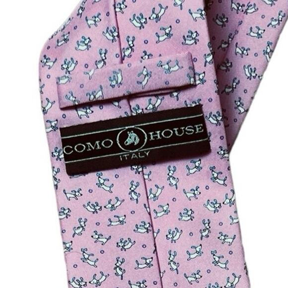 Como House Vintage Pink NeckTie with Dogs 100% Silk Made in Korea - Picture 3 of 7
